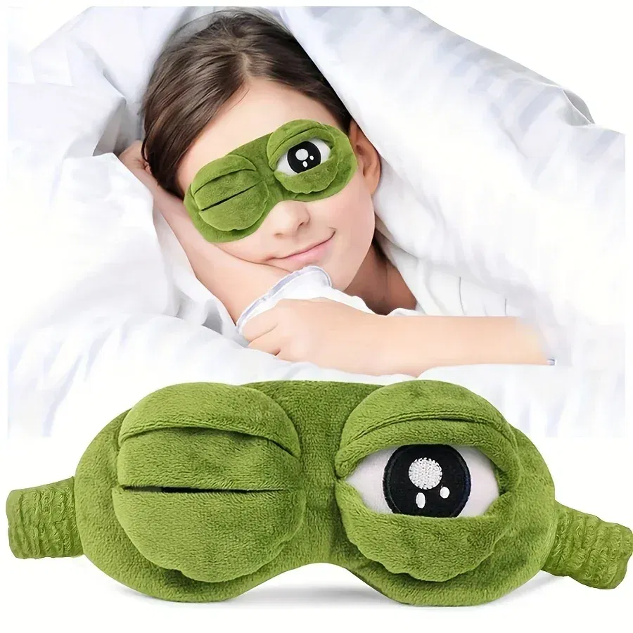 Color: Ivory - 3D Frog Sleep Mask Natural Sleeping Eyeshade Women Men Creative Cartoon Soft Portable Blindfold Travel Office Eyepatch