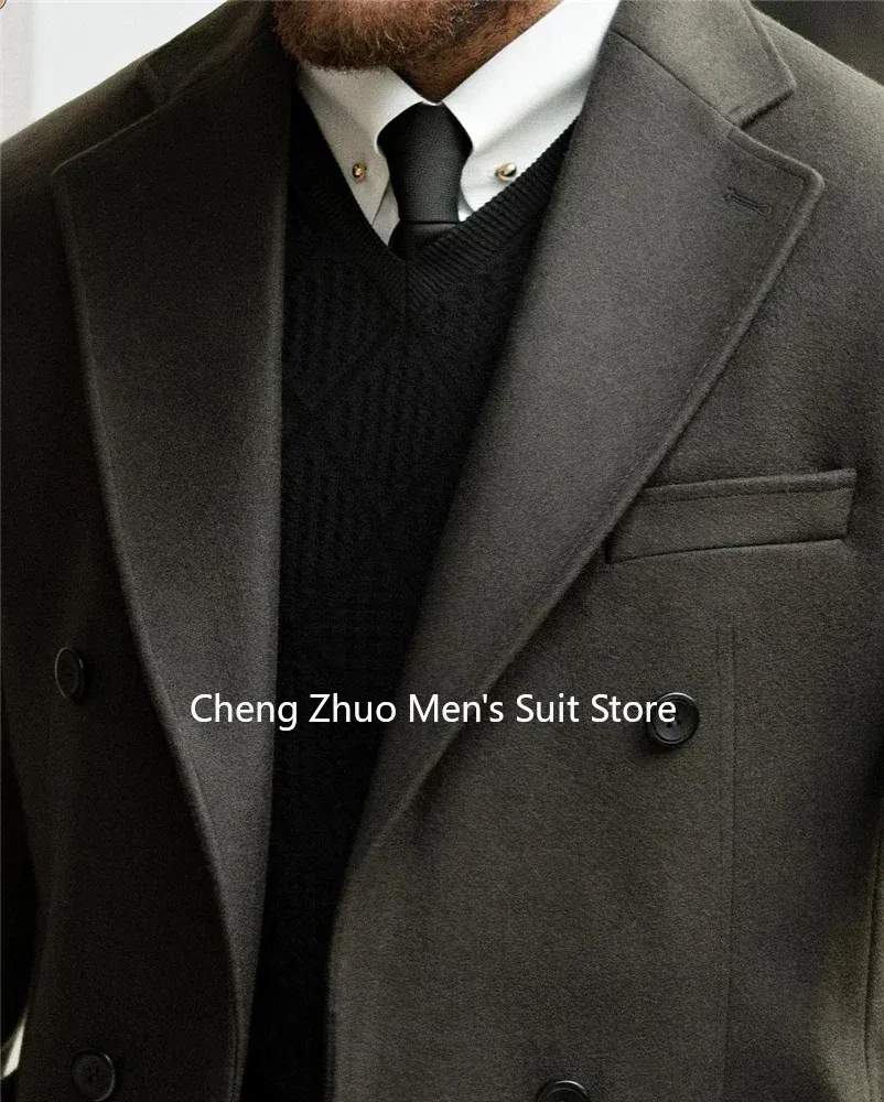 Color: SKY BLUE, Size: XXL - Classic Man Trench Coat Customized Notched Lapel Full Man Terno Double Breasted Elegant Gentleman Long Coat Men's Winter Jacket