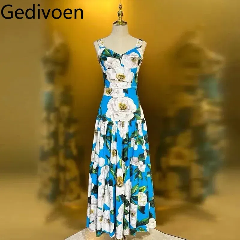 Color: Blue, Size: XXL, Ships From: CN - Gedivoen New Style Casual Women's Suit Sweetheart Neck Spaghetti Strap Backless Top+Fashion Half skirt Cotton Print 2-piece set