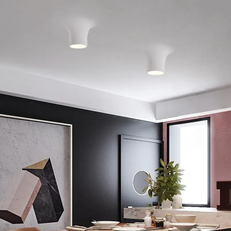 Body Color: Brown, Emitting Color: Light Yellow - Recessed Gypsum COB Downlight Ceiling Lamp Borderless LED Living Room Bedroom Anti-Glare Plaster Spotlight AC110V/220V 10W