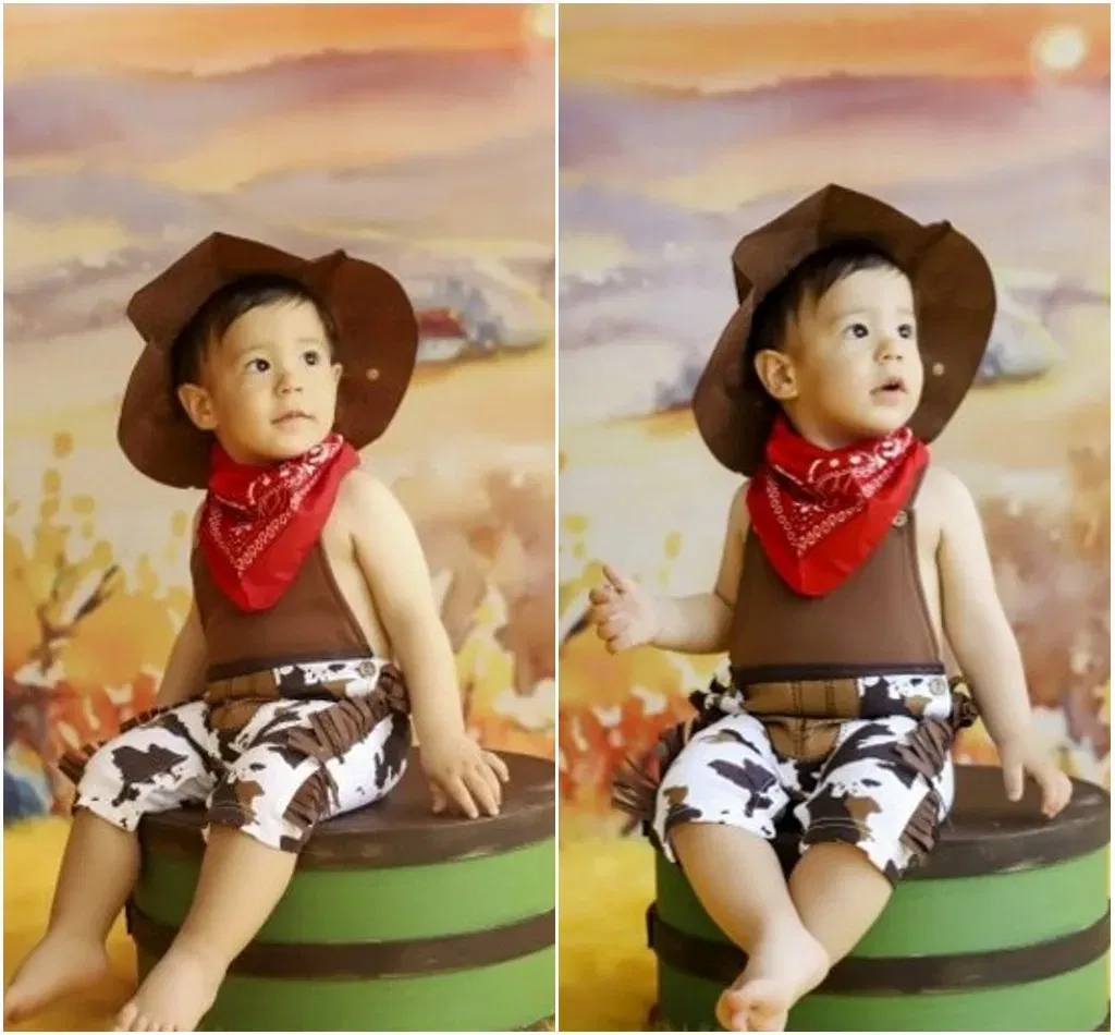 Color: Turquoise, Kid Size: 18M - Baby Boy Clothes cowboy Costume Infant Toddler Cowboy Set 3Pcs Hat Scarf Romper Halloween Event Birthday Holiday Cosplay Outfits