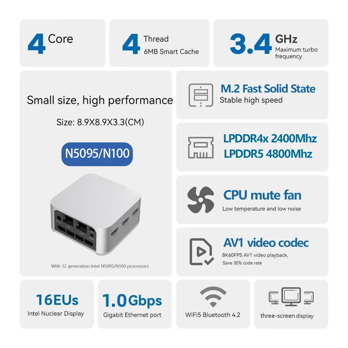 Color: WHITE, Ships From: CHINA - New T8 Pro Plus Mini PC Intel Celeron N5095 N100 Desktop Gaming Computer 8GB 16GB 256GB 512GB DDR4 DDR5 WIFI5 BT4.2