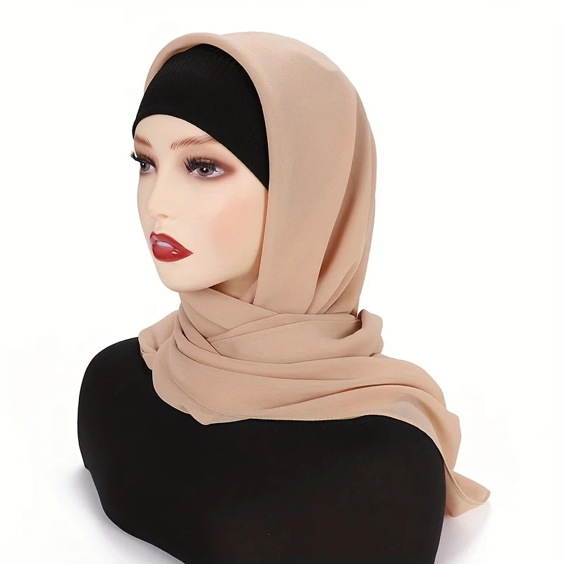 Color: black, Size: One Size - 110*110cm Chiffon Square Hijabs Scarf For Woman Muslim Turban Hat Islam Headscarf Women Plain Veil Jersey Hijabs Ramadan