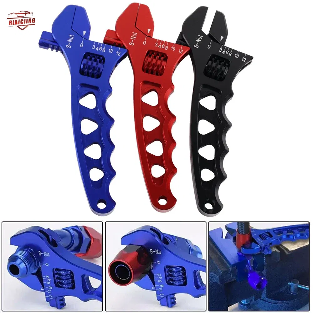 Color: Red - Blue Red Black Adjustable AN 3 4 6 8 10 12 Aluminum WRENCH HOSE Fitting Tool Aluminum Spanner AN3-AN12 Hose Fitting