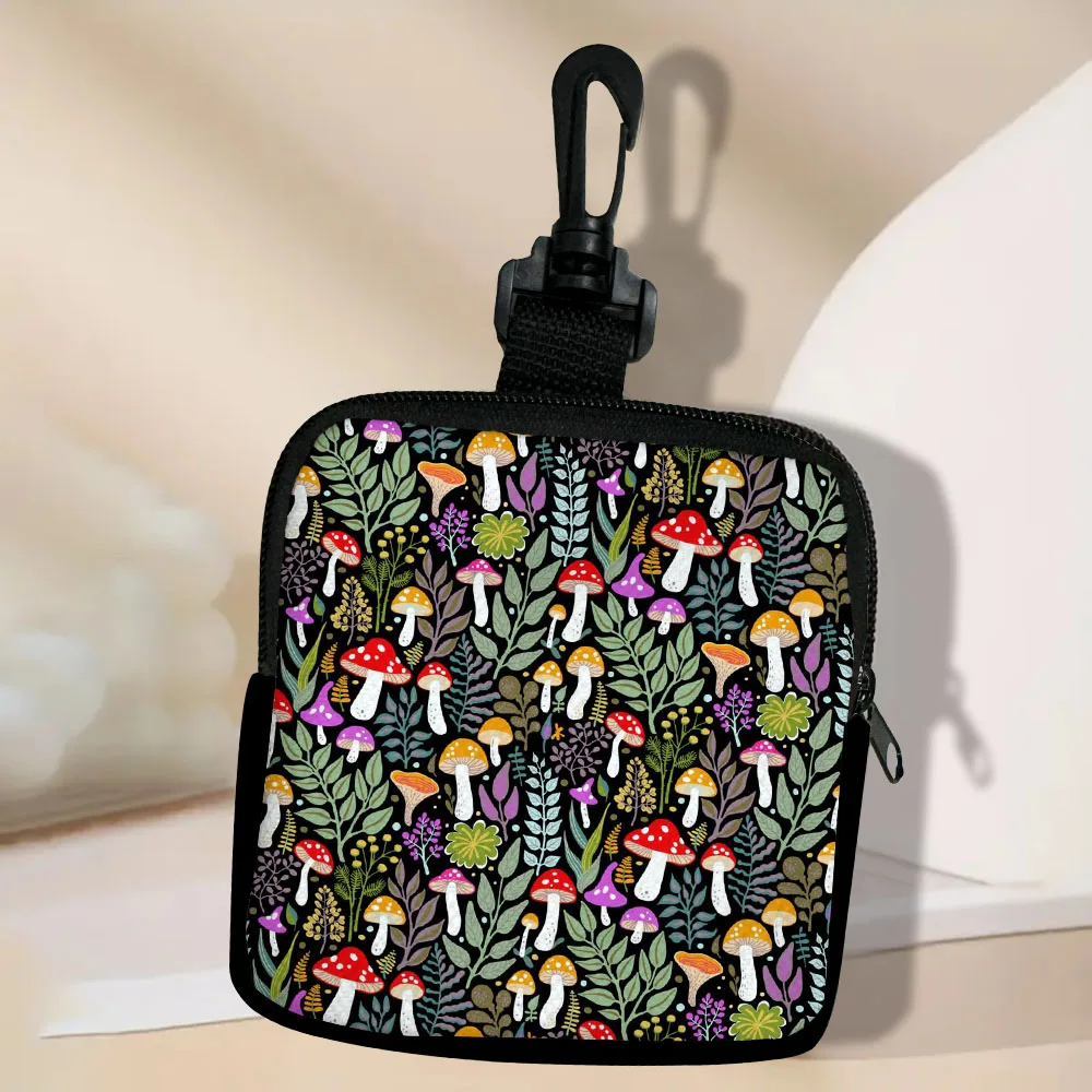 Color: SKY BLUE - Mushroom-Seamless-Pattern Portable Women Coin Bag Money Purse Id Card Holder Wallet Case Zipper Key Storage Pouch Key Bag 5.23