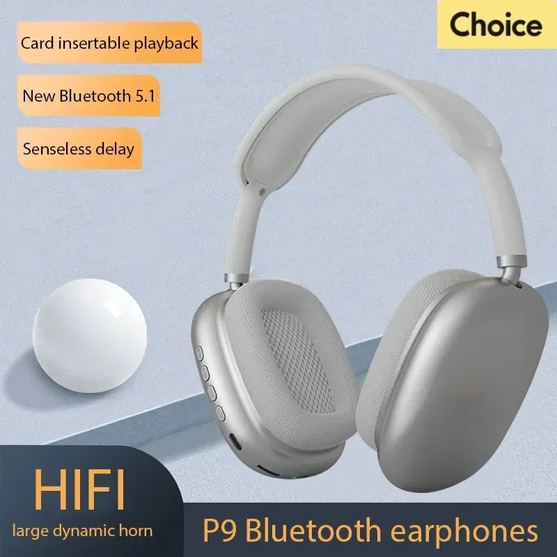 Color: Silver - P9 Wireless Bluetooth Headset Outdoor Sports Gaming Wireless Headphones with Mic Noise Cancelling Earbuds Bluetooth Earphones