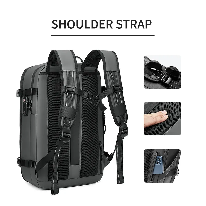 Color: black - Men Travel Backpack vacuum compression 17 inch Laptop Backpack Business Large Capacity school Backpack Expanded Hiking backpack