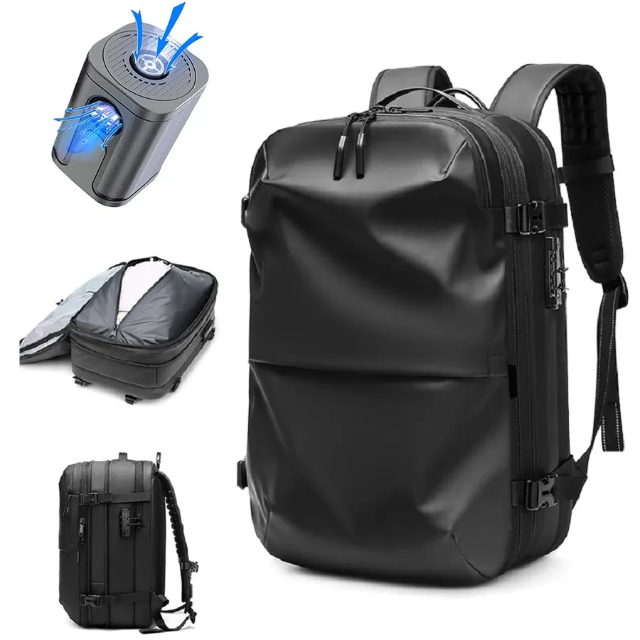 Color: black - Men Travel Backpack vacuum compression 17 inch Laptop Backpack Business Large Capacity school Backpack Expanded Hiking backpack