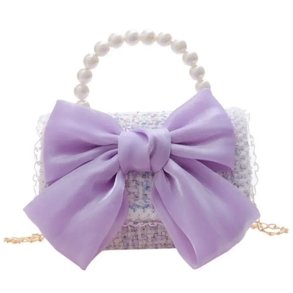 Color: SKY BLUE - New Children's Fashion Little Fragrant Wind Elsa Princess Bag Little Girl Pearl Handheld Crossbody Bag Net Red envelope