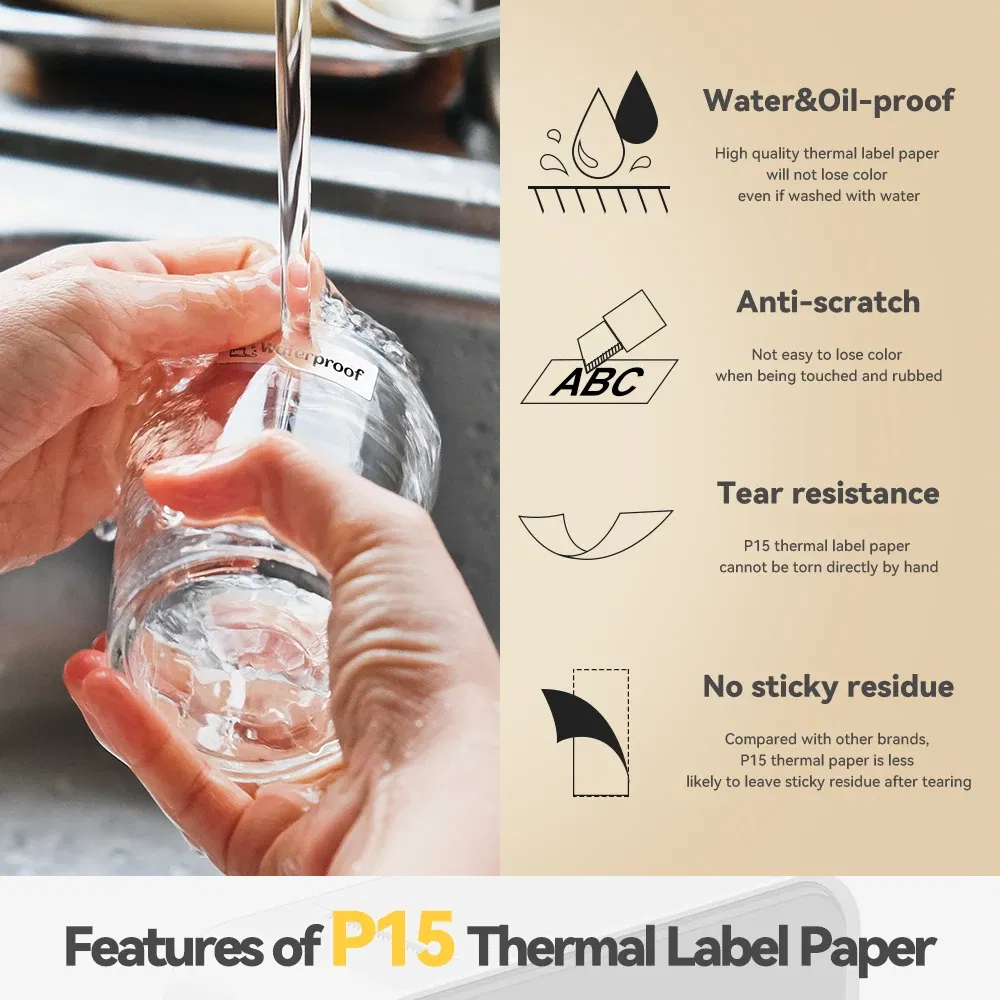 Color: LM - 3pcs 15mm x7m Continuous Label Paper fit for P12 P15 Phomemo D30 Q30 Printer Waterproof Self Adhesive Thermal Printer Sticker