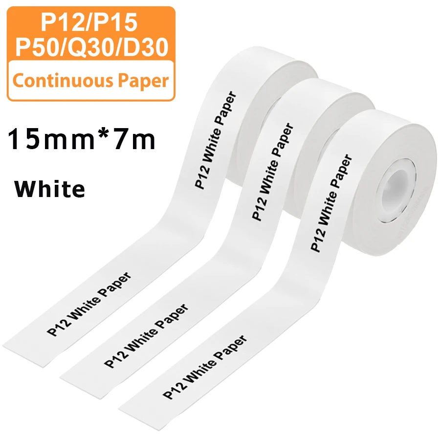Color: LM - 3pcs 15mm x7m Continuous Label Paper fit for P12 P15 Phomemo D30 Q30 Printer Waterproof Self Adhesive Thermal Printer Sticker