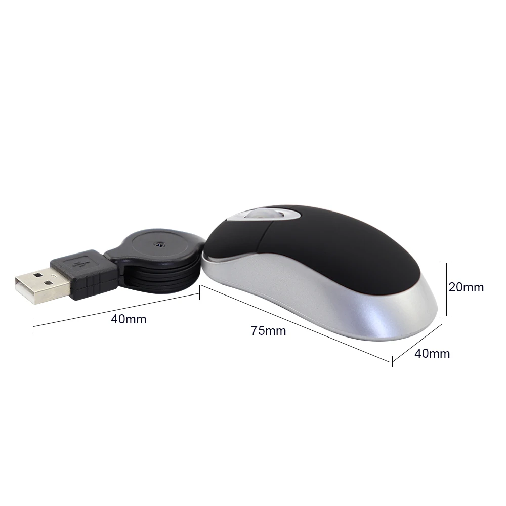 Color: Red - Mini Portable Wired Mouse Retractable USB Cable Ergonomic Mause Anti Winding Office Computer Mice Retractable Adjustable Mice