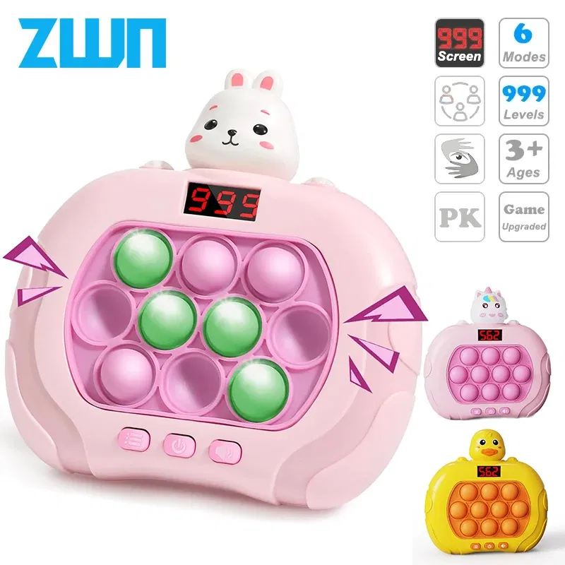 Color: Orange - 999 Level Electronic Pop Quick Push Bubbles Game Machine Kids Cartoon Fun Squeezing Toys Anti Stress Sensory Bubble Toy Gifts