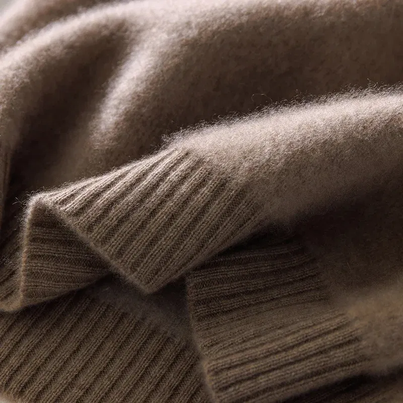 Color: Champagne, Size: M - 100% Pure Wool Pullover Sweater Men's Round Neck Knitted Sweater Autumn Winter Thick Warm Ethnic Style Men's Clothing