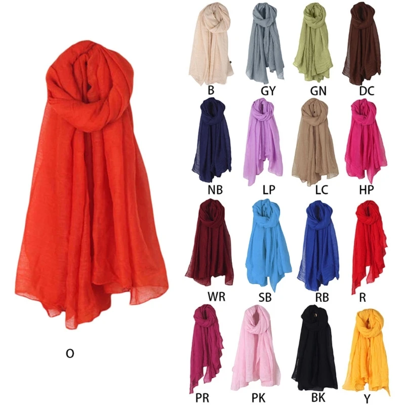 Color: Yellow - 652F Women Solid Color Scarfs Large Long Lightweight Headscarf Linen Sheer Shawl Wrap