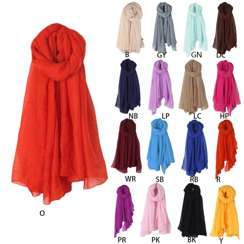 Color: Yellow - 652F Women Solid Color Scarfs Large Long Lightweight Headscarf Linen Sheer Shawl Wrap