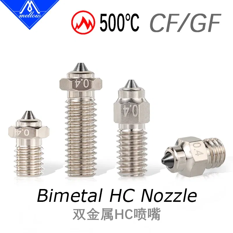 Color: Red, Size: 0.4mm - Mellow DLC Hardened Steel & Copper Wear Resistant Bimetal HC Nozzle For V6 / Volcano /Mk8 Hotend Neptune4 K1 Nozzle 3D Printer