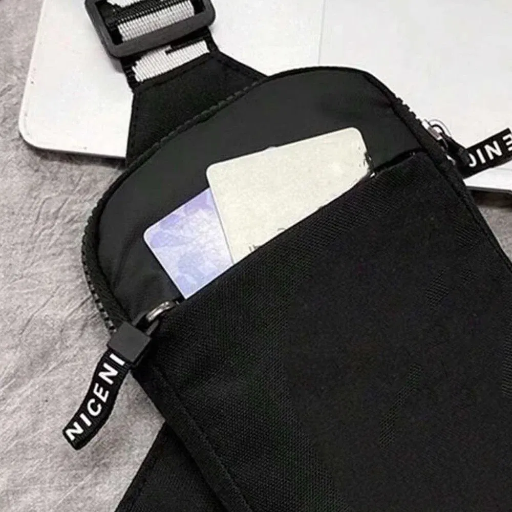 Color: black - Sports Chest Bag Men Small Mobile Phone Messenger Bags Waist Bags Multi-Function Carry-on Bag Engrave Image Initial Name Patter