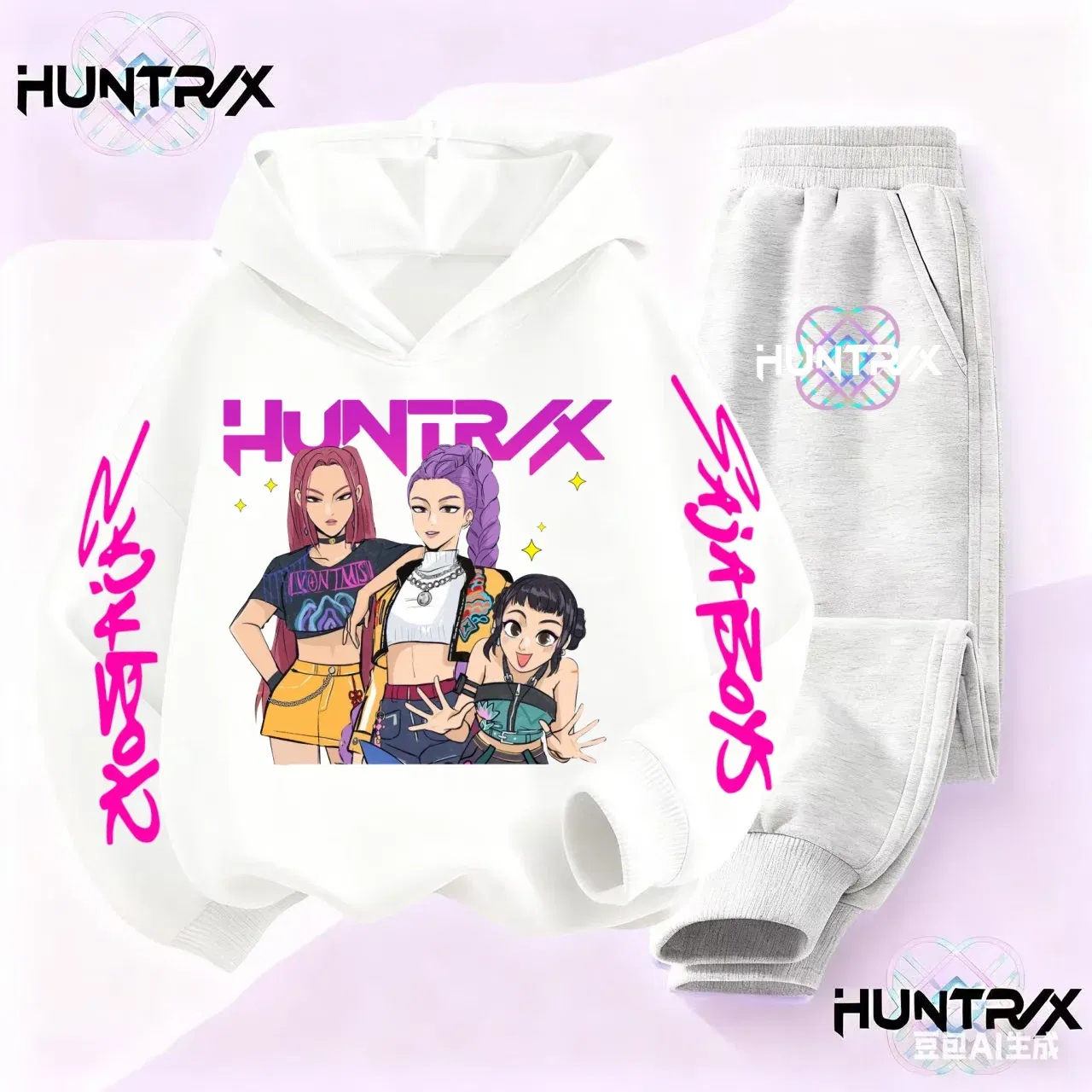 Color: black, Kid Size: 6 - 3-14Y Kpop Demon Hunters Hoodie Set Boys Girls Kids Autumn Sportswear Daily Clothes 2025