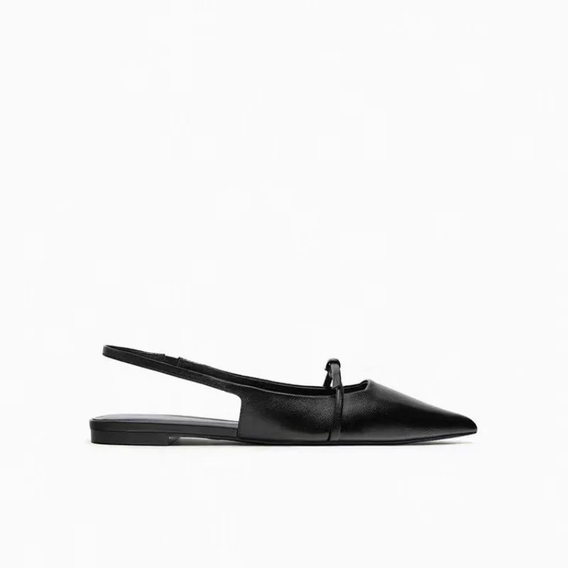 Color: black, Shoe Size: 40 - New Women Sandal Fashion Pointed Toe Shallow Mouth Non-slip Ladies Elegant Slingback Shoes Flat Sandals