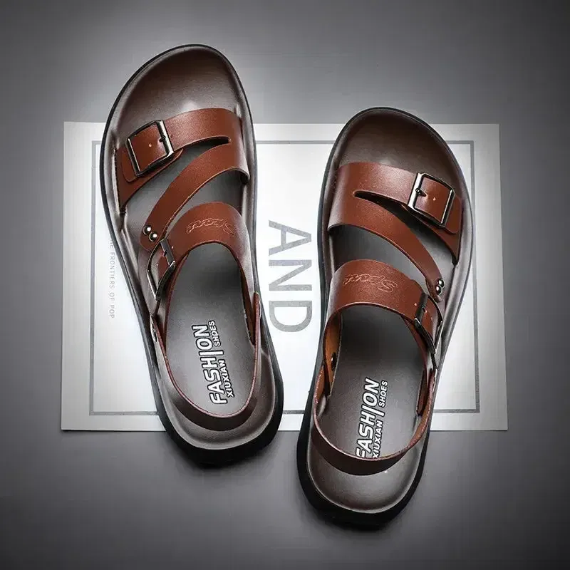Color: Brown, Shoe Size: 0.5 - Men's Sandals Wholesale Summer Soft soled Anti slip Beach Shoes Men's Large New Casual Beach Outwear Sandals