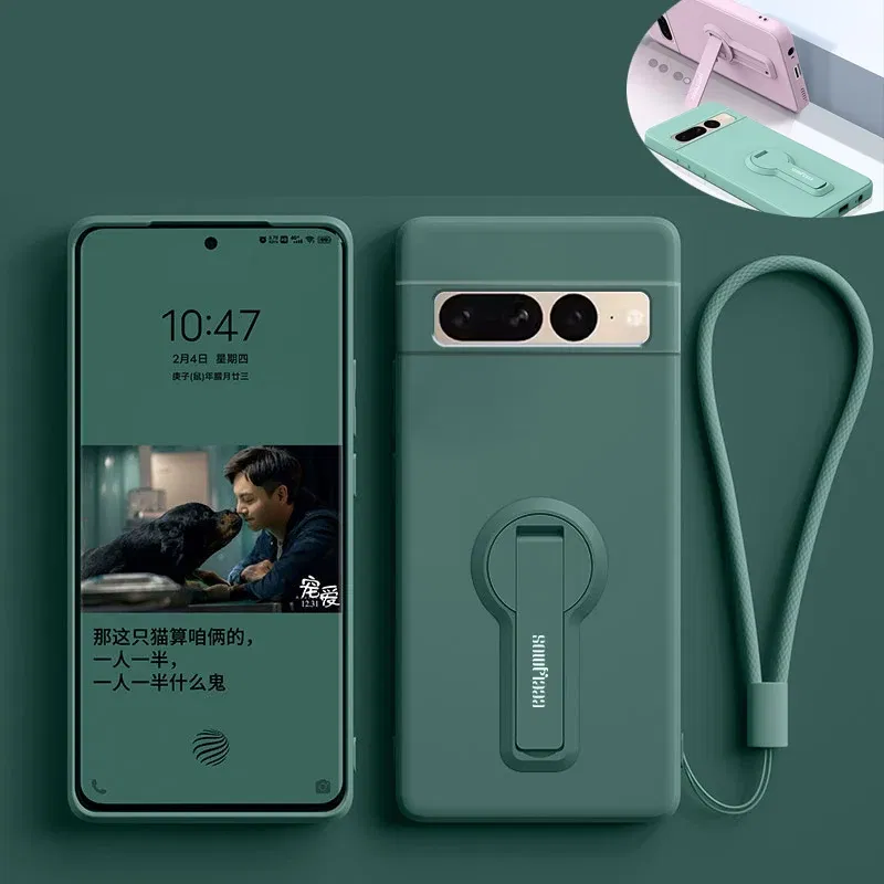 Color: black, Material: POLYESTER - Phone Case For Google Pixel 7 8 6 5 9 Pro XL Pixel 7A 6A 5A 8A 9A Soft Cover Silicone Case with Holder Stand Bracket Lanyard