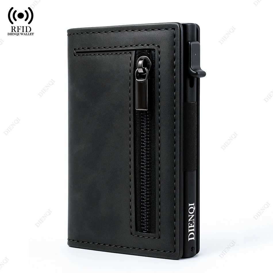 Color: black - Rfid Credit Card Holder Men Wallets Mini Handbags Luxury Brand Bag Cardholder Case Leather Magnetic Coin Purse Hand Bag for Men