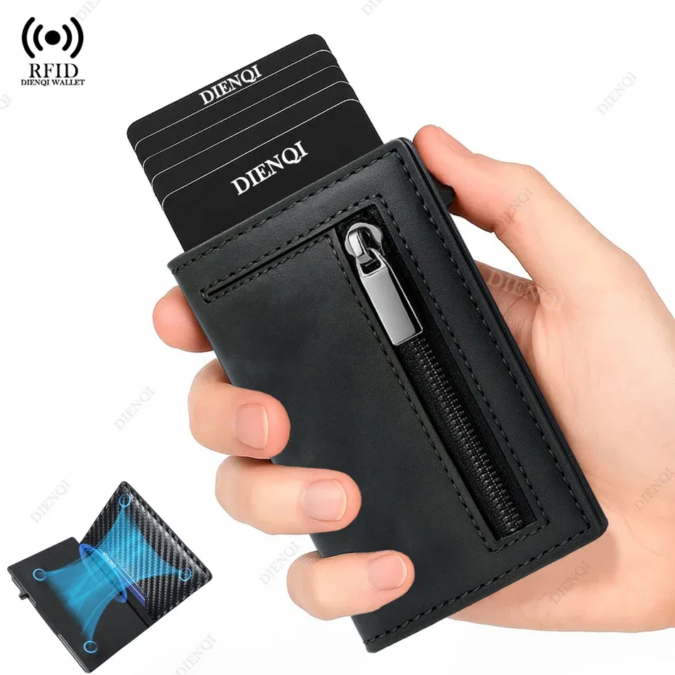 Color: black - Rfid Credit Card Holder Men Wallets Mini Handbags Luxury Brand Bag Cardholder Case Leather Magnetic Coin Purse Hand Bag for Men