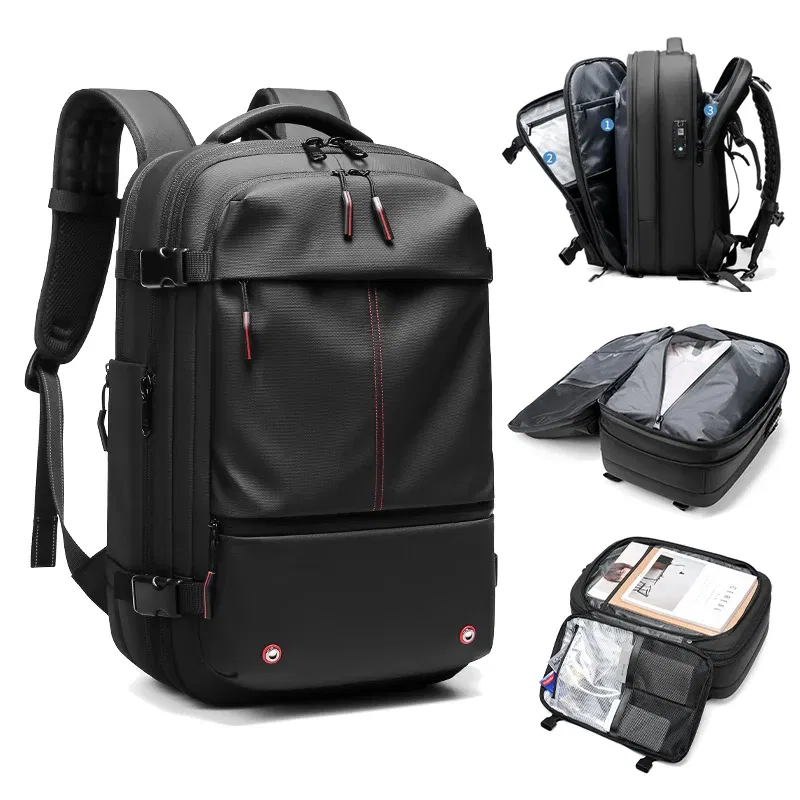 Color: plum - Travel Men 17 inch Laptop Backpack vacuum compression Backpack Business Large Capacity school Backpack expand outdoor backpack
