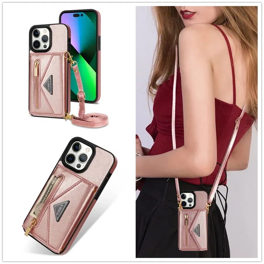 Color: black, Material: Microfiber - Wallet Side Card Zipper Flip Crossbody Leather Case For iPhone 15 14 Pro Max 13 Mini 12 11 SE 2022 2020 X XS XR 8 7 6 6s Plus