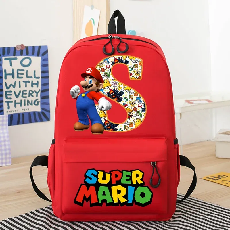 Color: plum, Size: 12cm - New Super Mario Bro School Bag Cartoon Letter Printed Children Backpack Boys Girls School Backpacks Children's Birthday Gifts