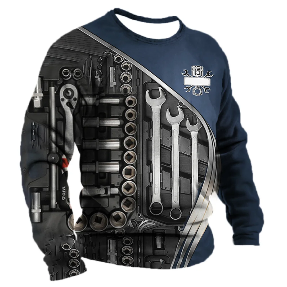 Color: Dark Grey, Size: 4XL - Men's T -shirt Retro T -shirt Summer clothing personalized name Mechanic mechanic 3D printing 5xl sports shirt long -sleeved