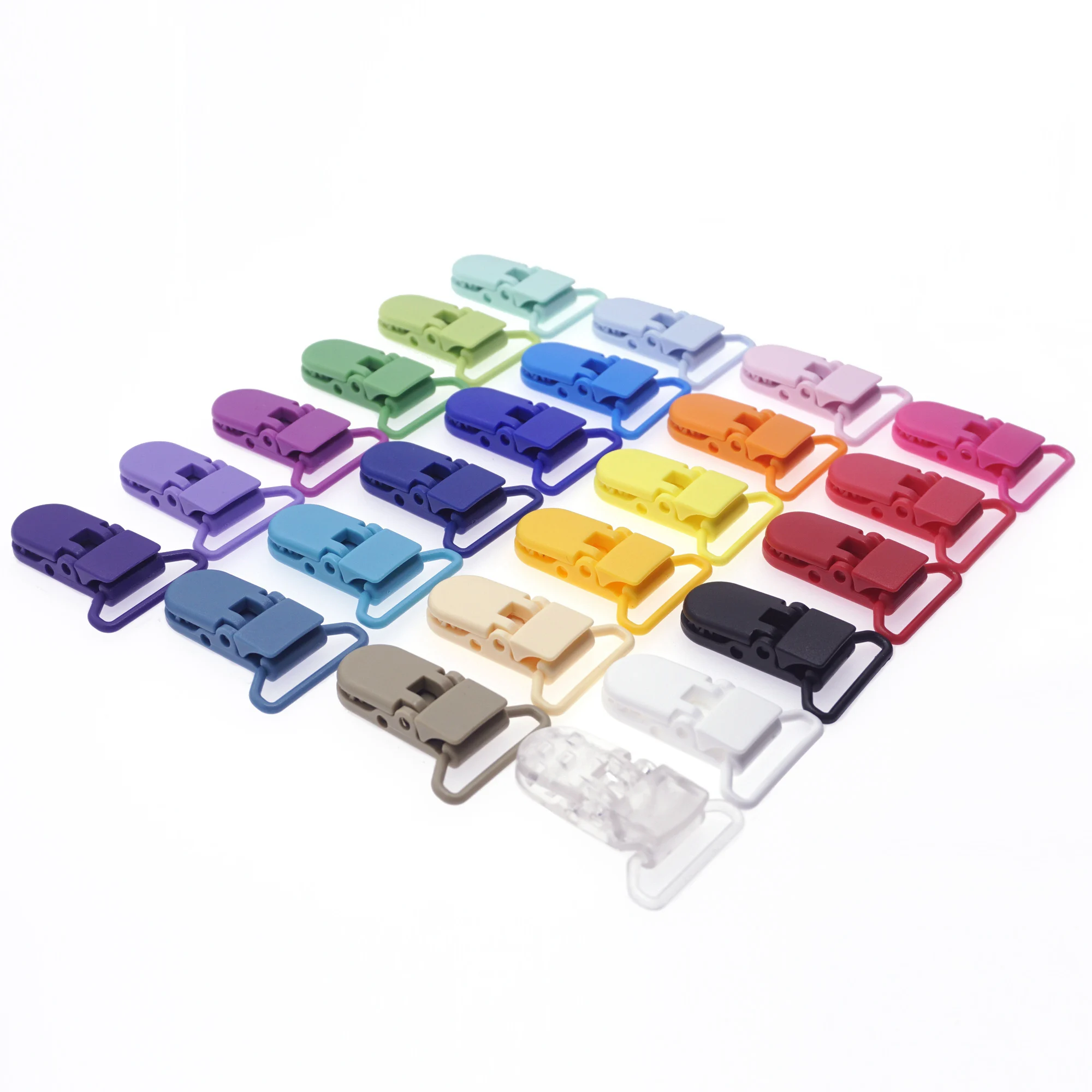 Color: multi - 48Pcs Eco-friendly Plastic Baby Pacifier Clips Holder Mix Colors Dummy Soother Bib Suspender Clip Transparent 25MM Free Shipping
