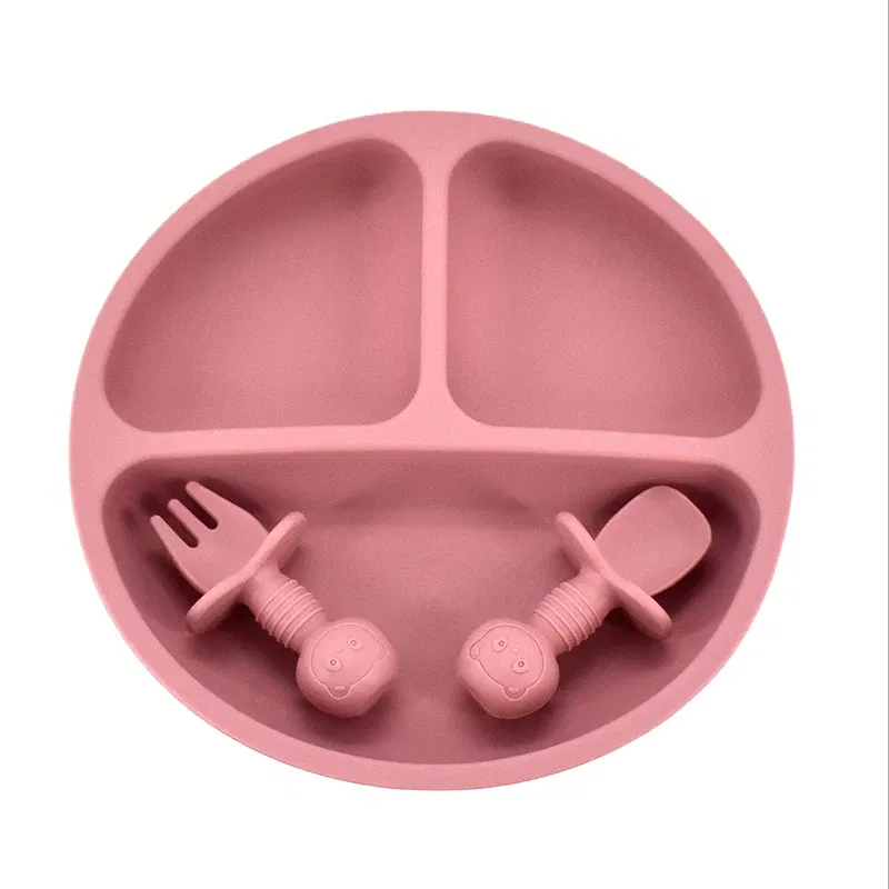Color: Burgundy - 9Colors Baby Plate Set Food Grade Silicone Dishes BPA-Free Tableware Kids Feeding Bowls Kids Learning Dishes Tray Dropshiping
