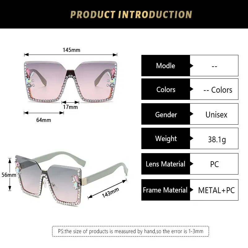 Frame Color: Green, Lenses Color: GRAY - Women Festival Bling Rhinestone Square Sunglasses Female Trendy Gradient Crystal Rave Glasses For Party