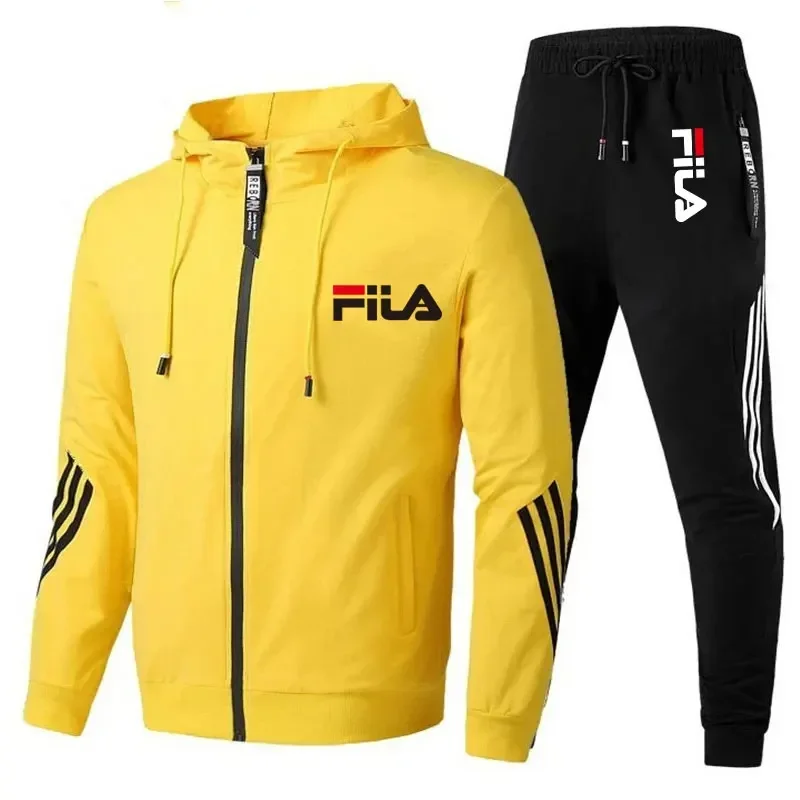 Color: Pink, Size: L, Ships From: CHINA - Men's spring and Fall outdoor zipper jacket + sweatpants jogging set Casual basketball fitness two-piece set