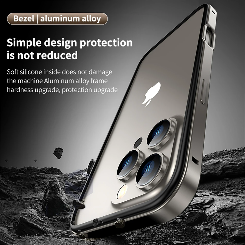 Color: SKY BLUE, Material: EVA - Titanium Metal Frame Bumper Shockproof Case for IPhone 16 15 Pro Max Plus 5G for Apple Solid Colour Protection Phone Cover