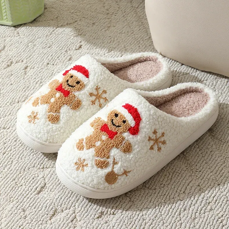 Shoe Size: 36-37, Color: Red - Cute Gingerbread Winter Warm Christmas Women Slippers Slides Couple Houseshoes Men Bedroom Flat Soft Sole Home Shoes for Gift