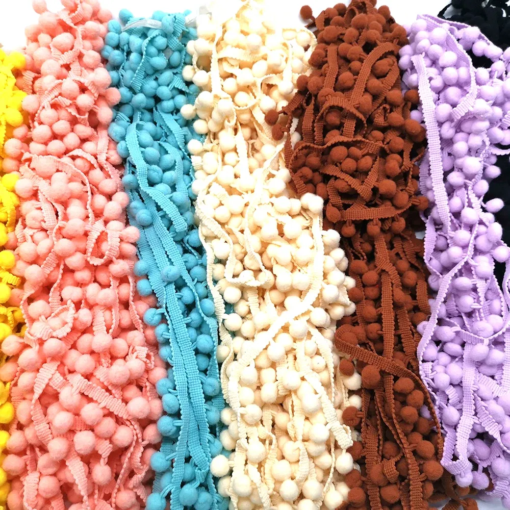 Color: Yellow, Size: S - 1-5yard Pom pom Fringe Lace Ribbon Pompom Trim Ball Fabric DIY Sewing Tassel Lace Kintted Fabric Handmade DIY Craft Accessorie
