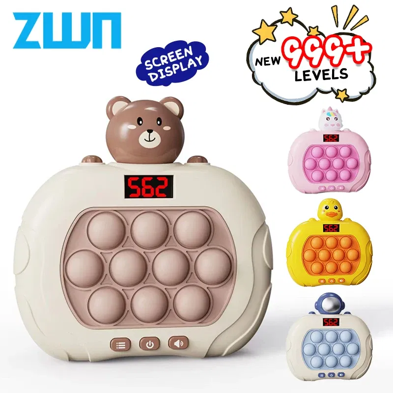 Color: Orange - 999 Level Electronic Pop Quick Push Bubbles Game Machine Kids Cartoon Fun Squeezing Toys Anti Stress Sensory Bubble Toy Gifts