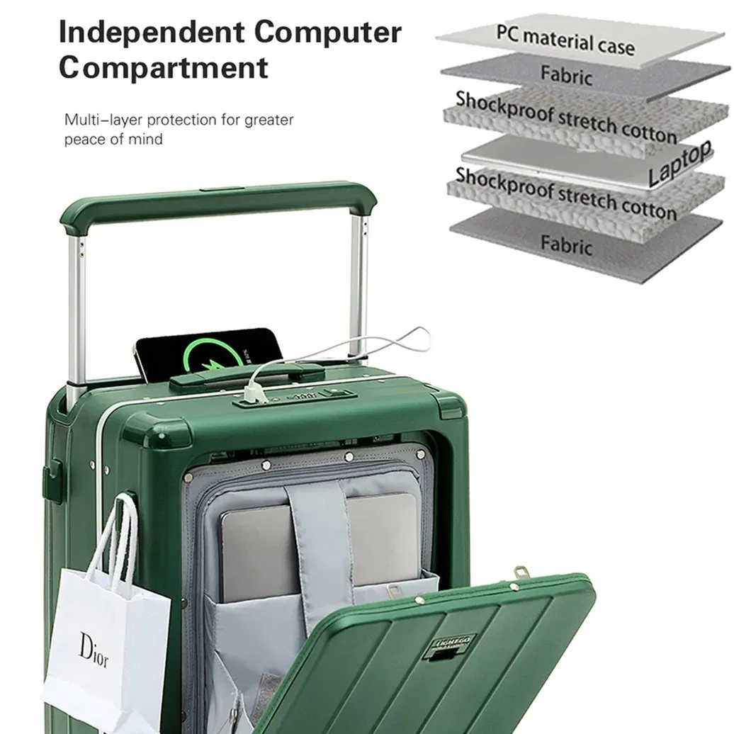 Color: green, Luggage Size: 28Inches 700mm, Ships From: CHINA - LightGo Front Access 20/26/28 Inch Carry On Luggage w/ Laptop Compartment, 2 USB-C, TSA Lock, Silent Wheels for Business Travel