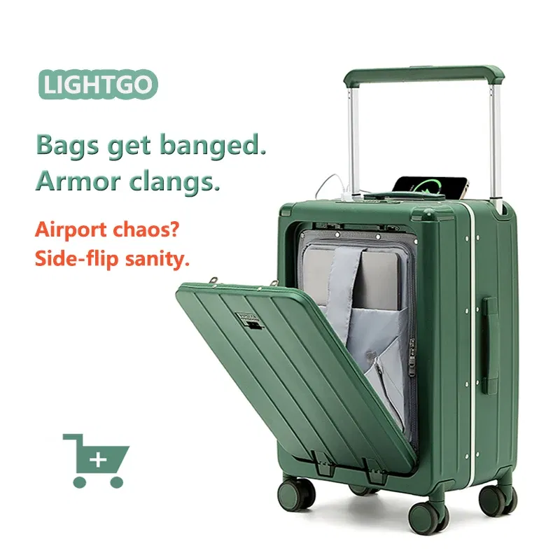 Color: green, Luggage Size: 28Inches 700mm, Ships From: CHINA - LightGo Front Access 20/26/28 Inch Carry On Luggage w/ Laptop Compartment, 2 USB-C, TSA Lock, Silent Wheels for Business Travel