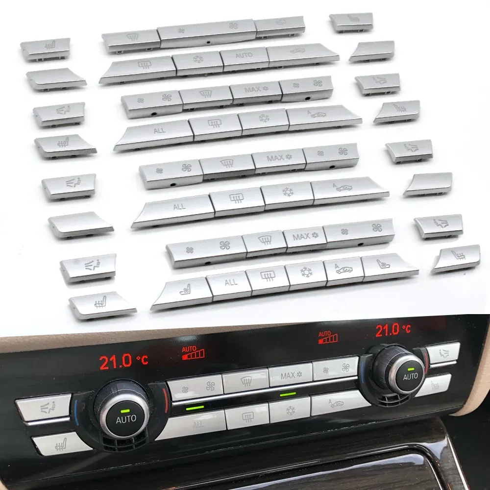 Color Name: Brown - Silver Dashboard Air Conditioner Ac Buttons Cover Caps Repair Kit For BMW 5 6 7 Series X5 X6 F10 F11 F06 F12 F01 F02 F15 F16