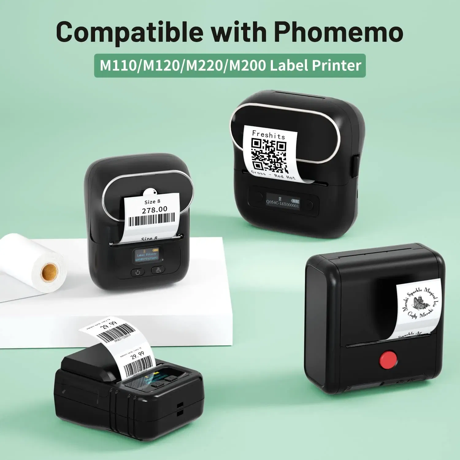 Color: Light Blue - Label Maker Paper Phomemo M110 Label for Small Business Multi-Purpose Thermal Sticker for Phomemo M110 M221 M200 M220 Printer