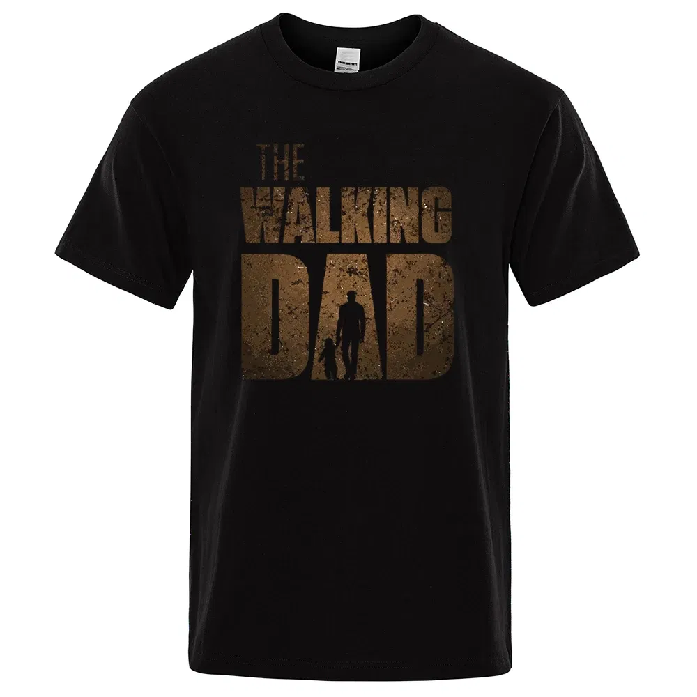 Color: Navy Blue, Size: S - The Walking Dad Funny Street Printed T-Shirts Men Fashion Summer Tshirt Loose Oversized Cotton Short Sleeves Casual Hip Hop Tees