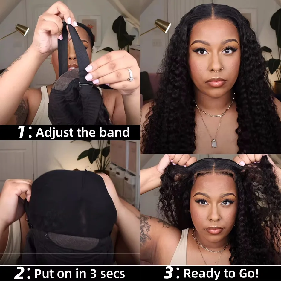 Hair Color: #6, Density: 170%, Ships From: CHINA, Stretched Length: 8inches - Glueless Wig Human Hair Ready To Wear Curly Wigs Human Hair Lace Frontal Wig Glueless Wig 100% Human Hair 5x5 Closure Wig