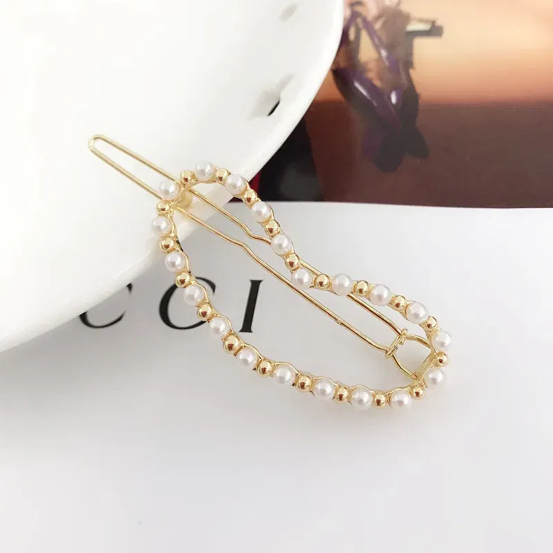 Color: Blue - 2019 New Fashion geometric Pearl rhinestone hairpin ball side clip Accessories For Women Girls Hairgrip Hairclip Headwear