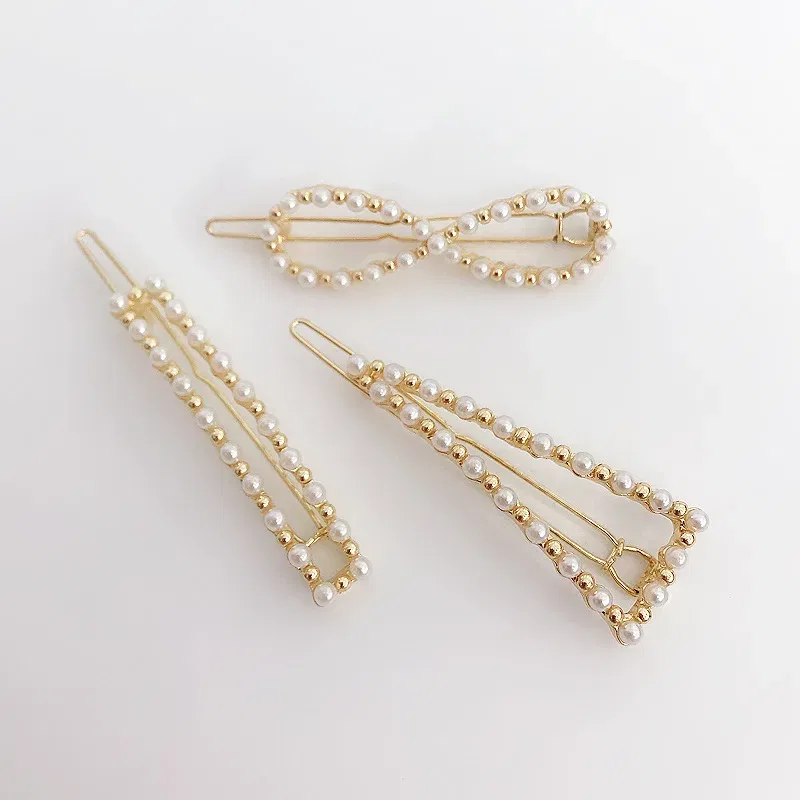 Color: Blue - 2019 New Fashion geometric Pearl rhinestone hairpin ball side clip Accessories For Women Girls Hairgrip Hairclip Headwear
