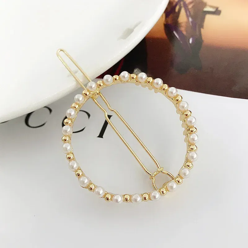 Color: Blue - 2019 New Fashion geometric Pearl rhinestone hairpin ball side clip Accessories For Women Girls Hairgrip Hairclip Headwear