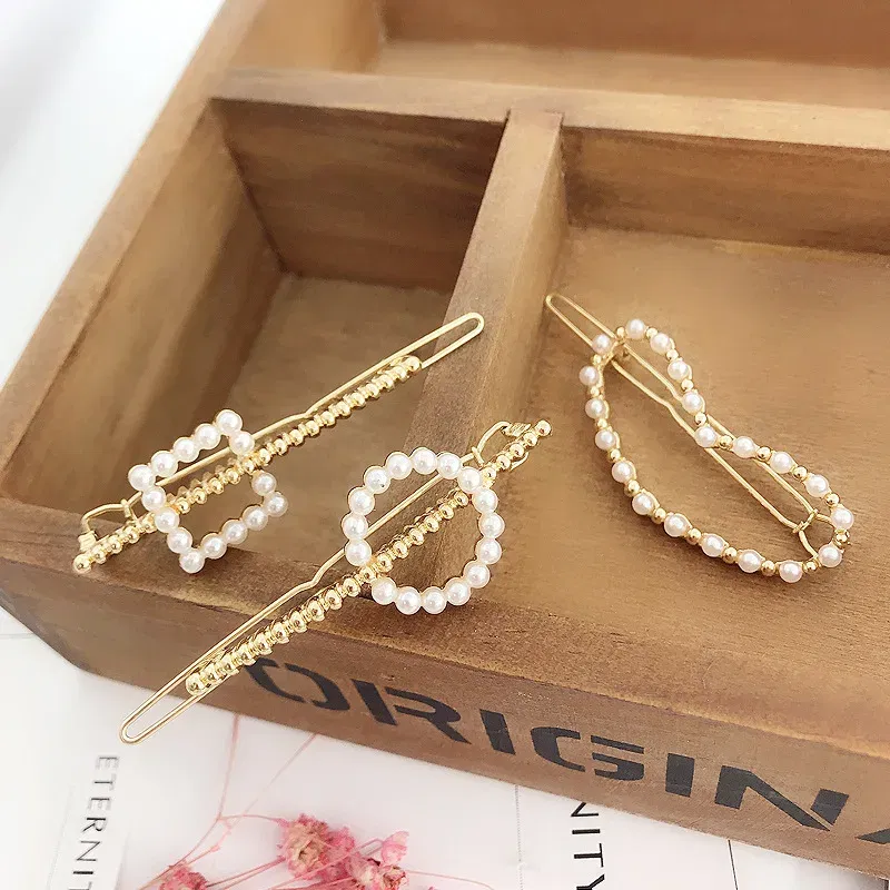 Color: Blue - 2019 New Fashion geometric Pearl rhinestone hairpin ball side clip Accessories For Women Girls Hairgrip Hairclip Headwear